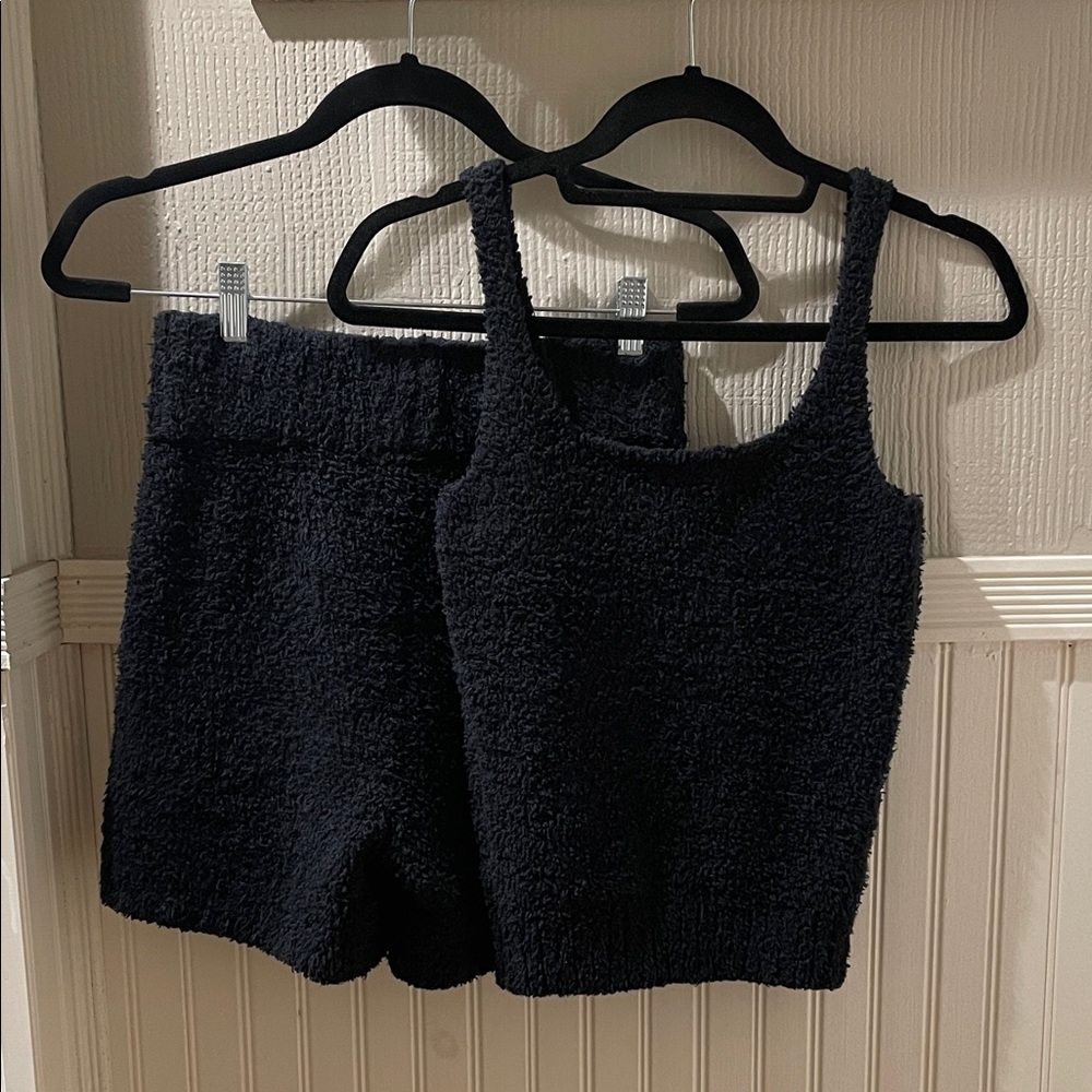 Skims cozy knit black tank and shorts Set S/M